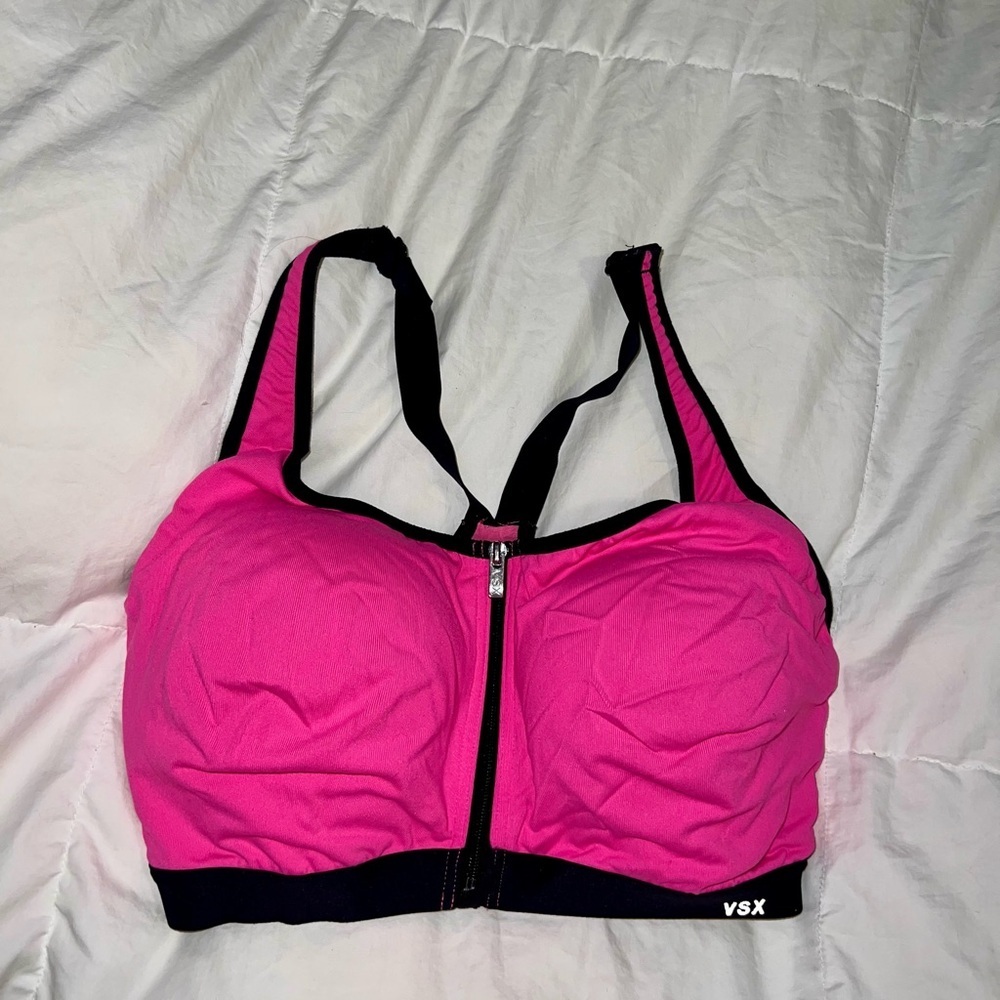 Victoria Secret: Full zip sports bra padded hot pink
